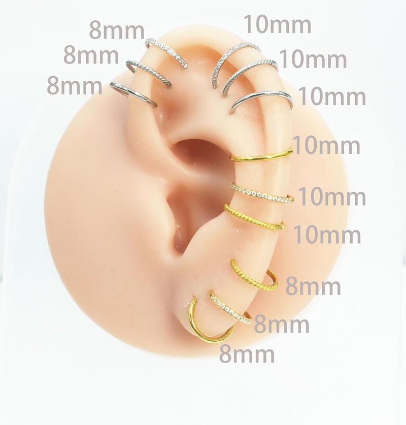 HQLA 16G 18G 6mm 8mm 10mm Hinged Clicker Segment CZ Twisted Clicker Nose Rings Hoop Helix Cartilage Daith Tragus Sleeper Earrings Body Piercing for Women Men - Image 4